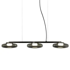 Lampadario lineare in vetro grigio scuro con tre luci Lounge