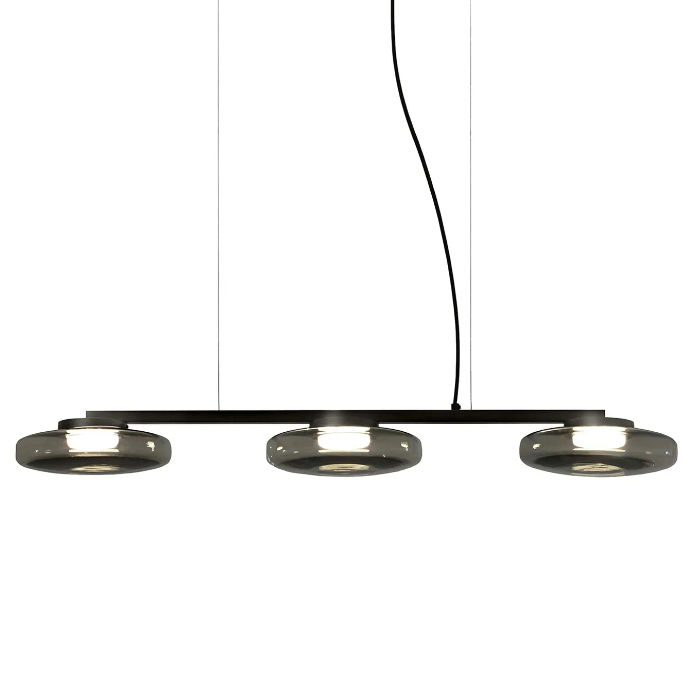 Lampadario lineare in vetro grigio scuro con tre luci Lounge