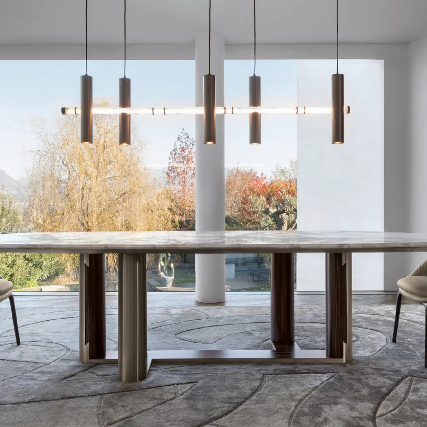 Lampadario Lineare Luxor in Acciaio Inossidabile con Cinque Luci