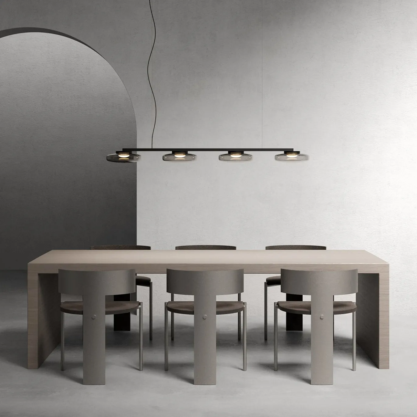 Lampadario Lounge Lineare in Vetro Grigio a Quattro Luci