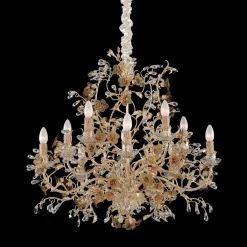 Lampadario 1407 10 Luci Beige con Foglia Oro