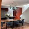 Lampadario Memory in Vetro Molato Azzurro Chiaro e Ottone