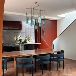 Lampadario Memory in Vetro Molato Azzurro Chiaro e Ottone