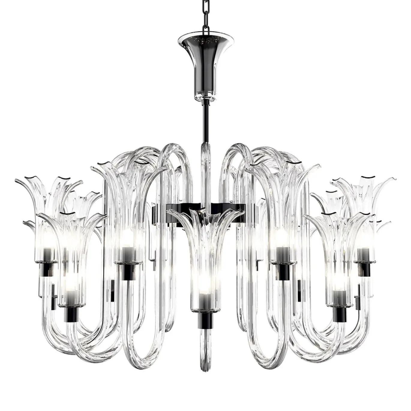 Lampadario Michelangelo a 12 luci in vetro di Murano color cristallino