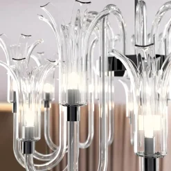 Lampadario Michelangelo a 12 luci in vetro di Murano color cristallino