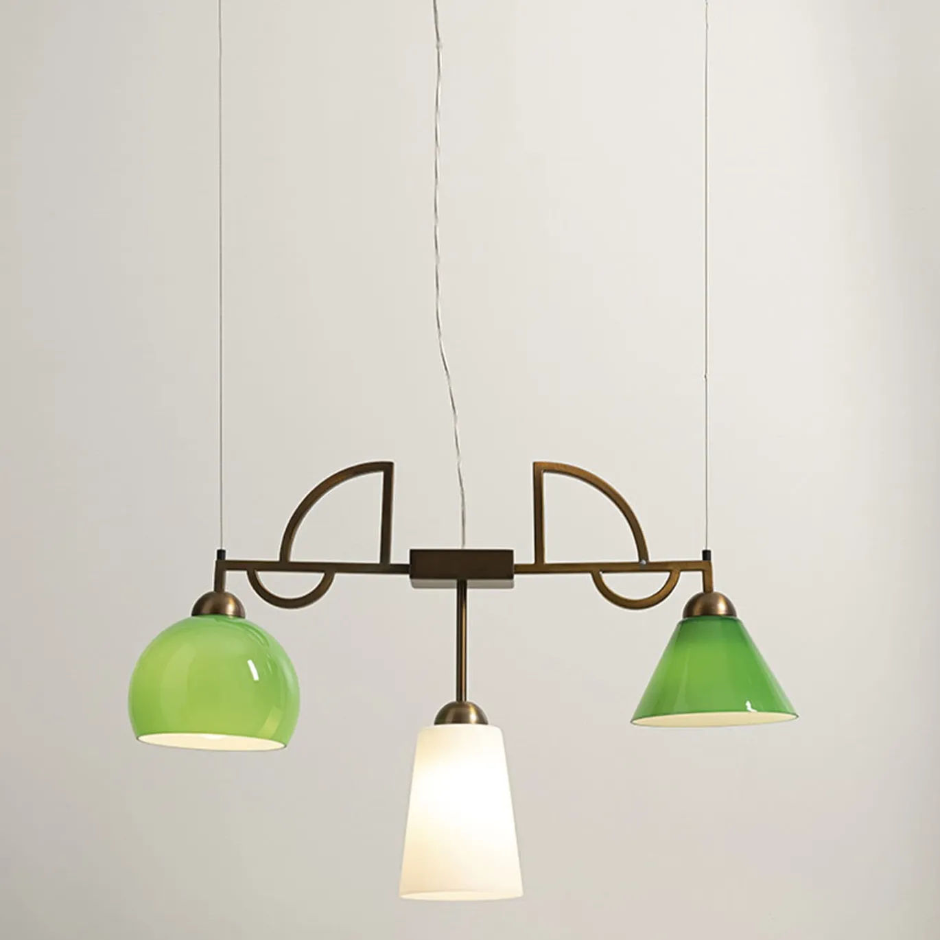 Lampadario Mya in Vetro Verde e Bianco di Lenzia Mondin