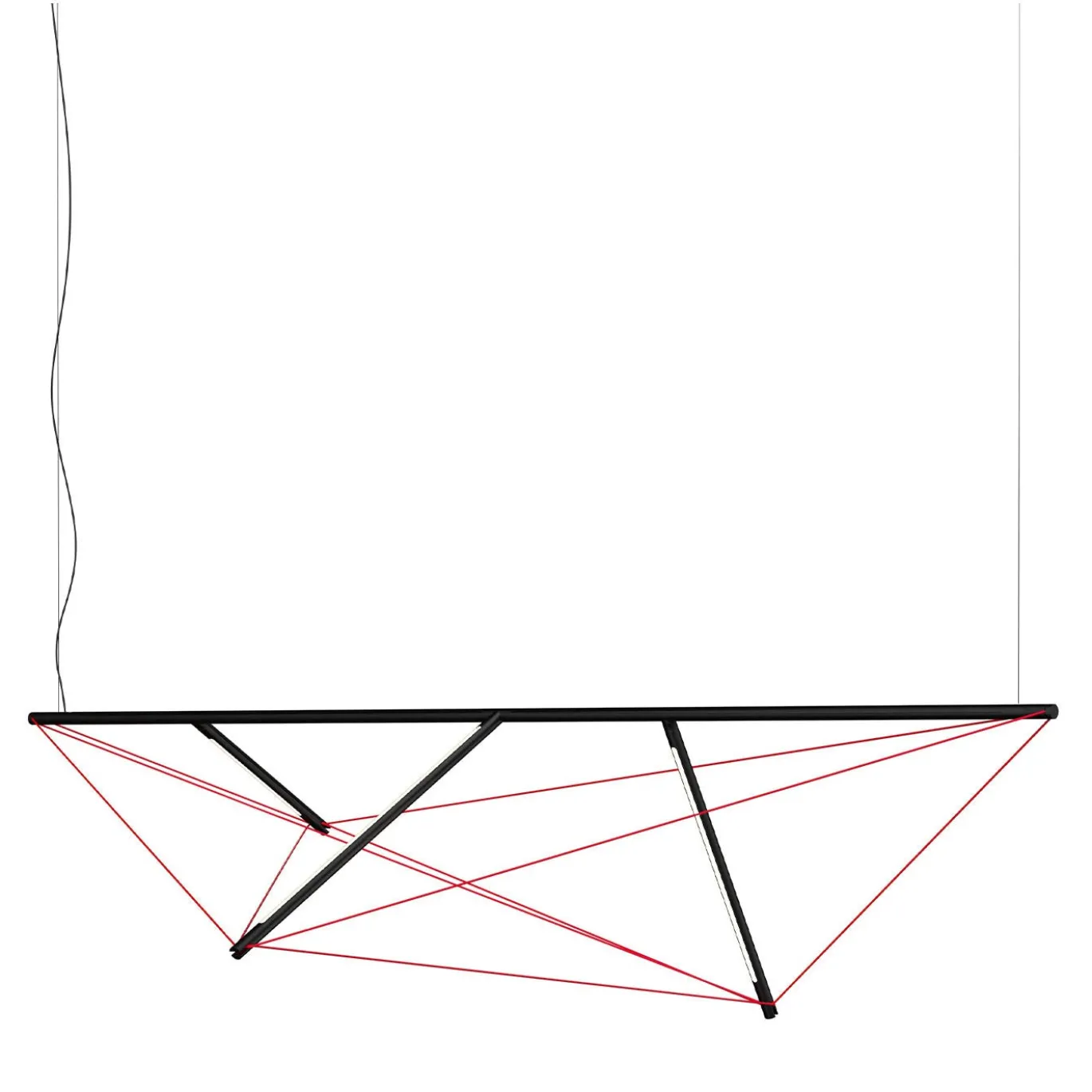 Lampadario orizzontale in metallo con bande elastiche rosse