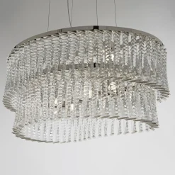 Lampadario ovale Cabaret CAB05 in nichel lucido e vetro trasparente