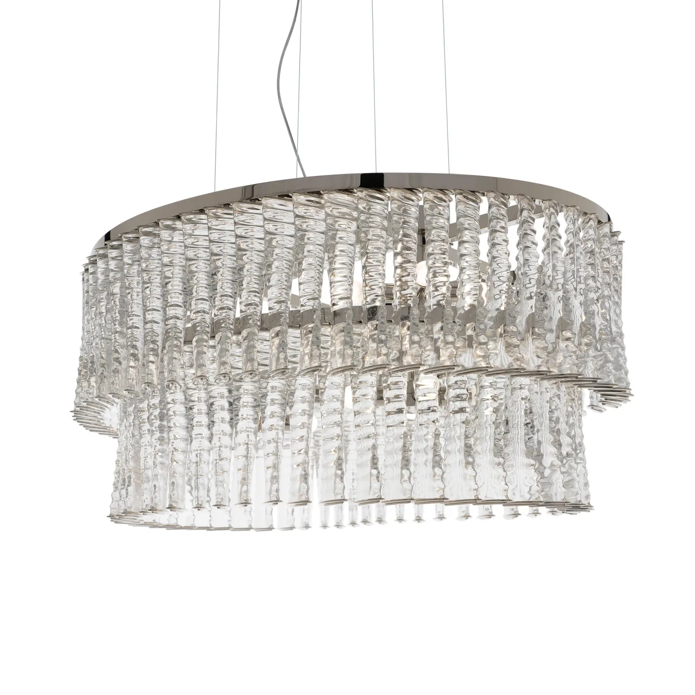Lampadario ovale Cabaret CAB05 in nichel lucido e vetro trasparente