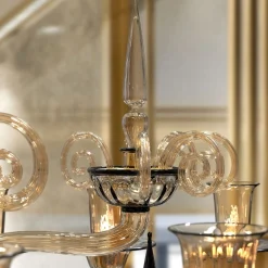 Lampadario ovale Cellini a 16 luci in vetro di Murano color fumè e nero