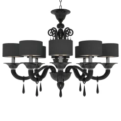 Lampadario ovale Donatello a 8 luci in vetro di Murano color nero