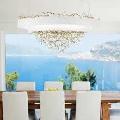 Lampadario ovale Groovy bianco e oro chiaro