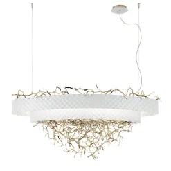 Lampadario ovale Groovy bianco e oro chiaro