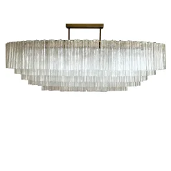 Lampadario ovale Tronchi con struttura in metallo brunito e vetro di Murano
