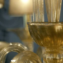 Lampadario ovale Vasari a 8 luci in vetro di Murano color fumè