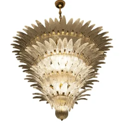 Lampadario Palme in vetro cristallo e ottone