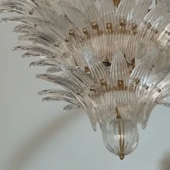 Lampadario Palme in vetro cristallo e ottone