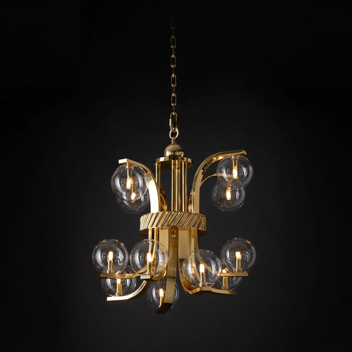 Lampadario Piccolo Bubble in Vetro Trasparente e Ottone di Studio Bojola