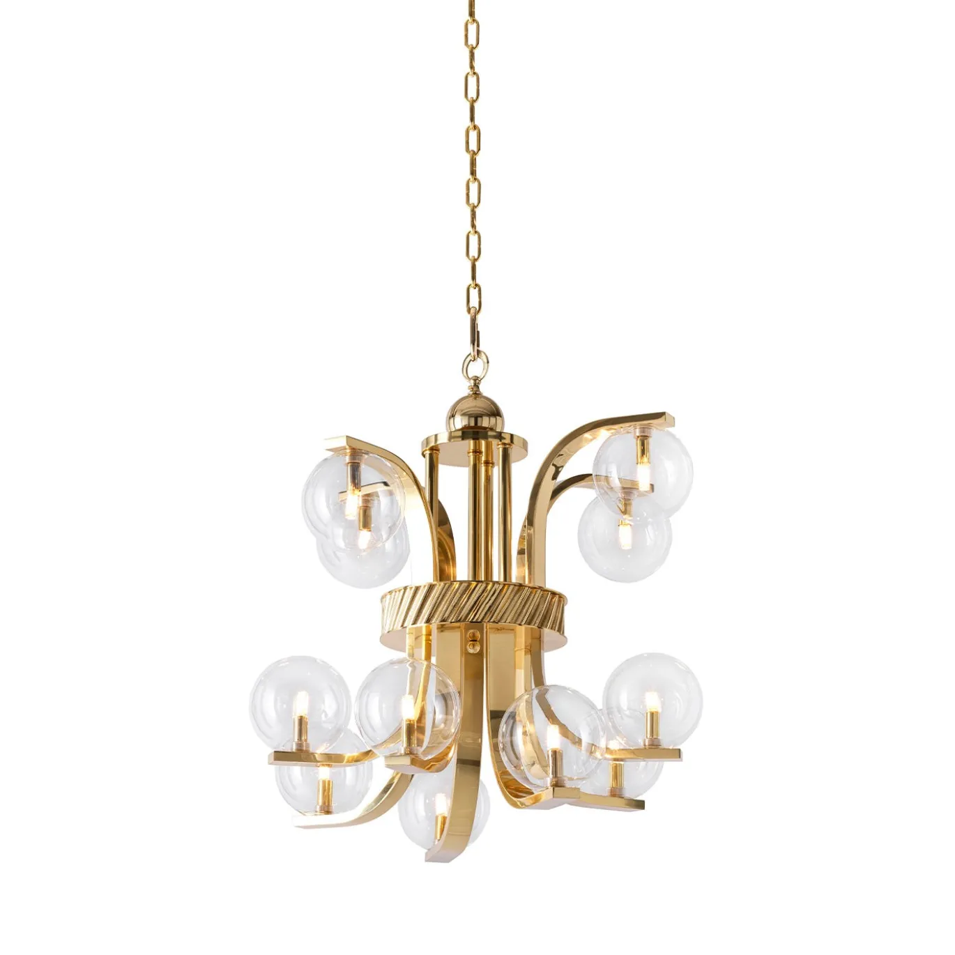Lampadario Piccolo Bubble in Vetro Trasparente e Ottone di Studio Bojola