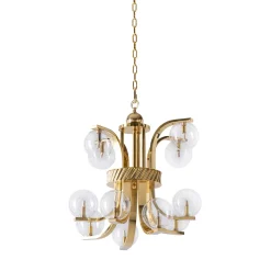 Lampadario Piccolo Bubble in Vetro Trasparente e Ottone di Studio Bojola