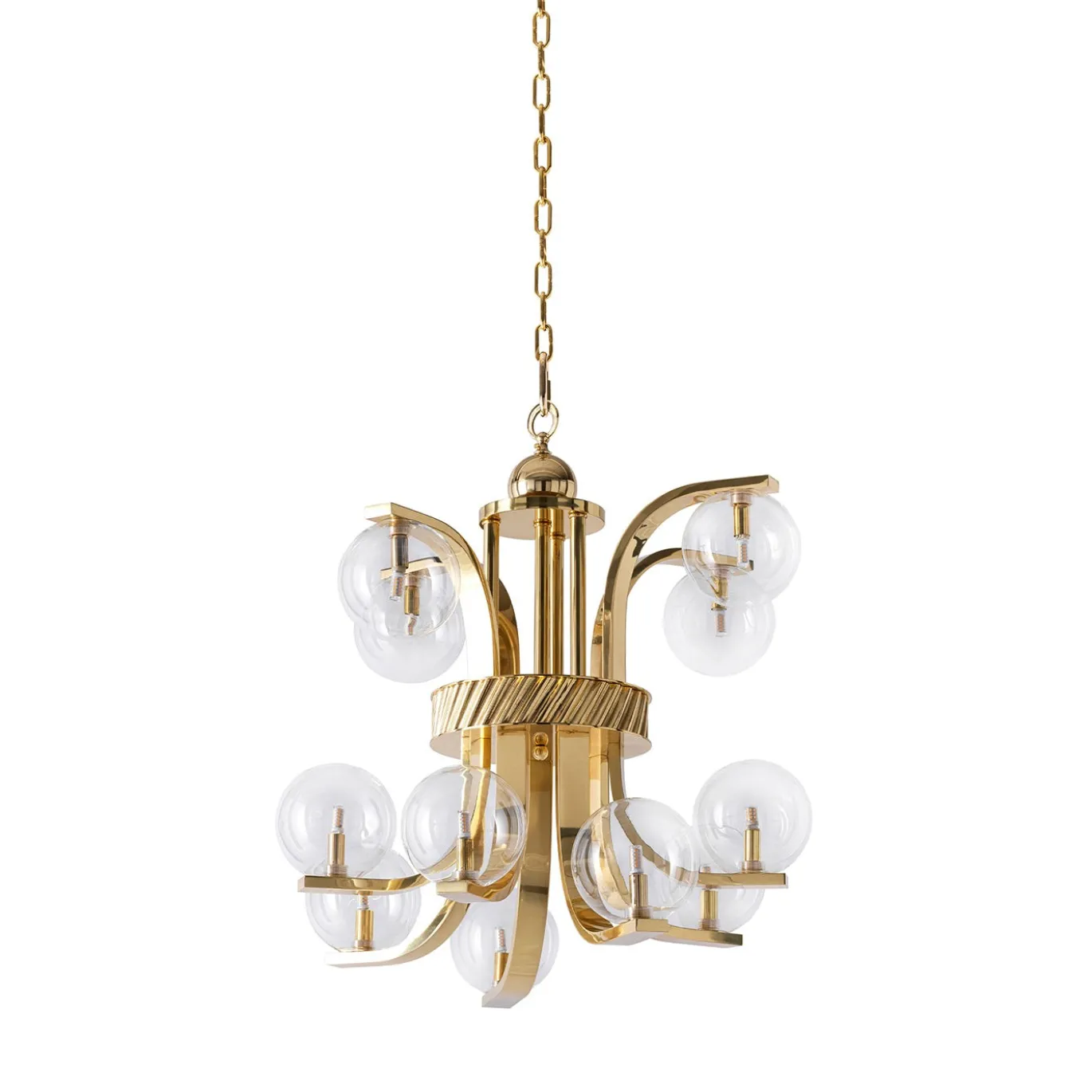 Lampadario Piccolo Bubble in Vetro Trasparente e Ottone di Studio Bojola