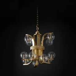 Lampadario Piccolo Bubble in Vetro Trasparente e Ottone di Studio Bojola