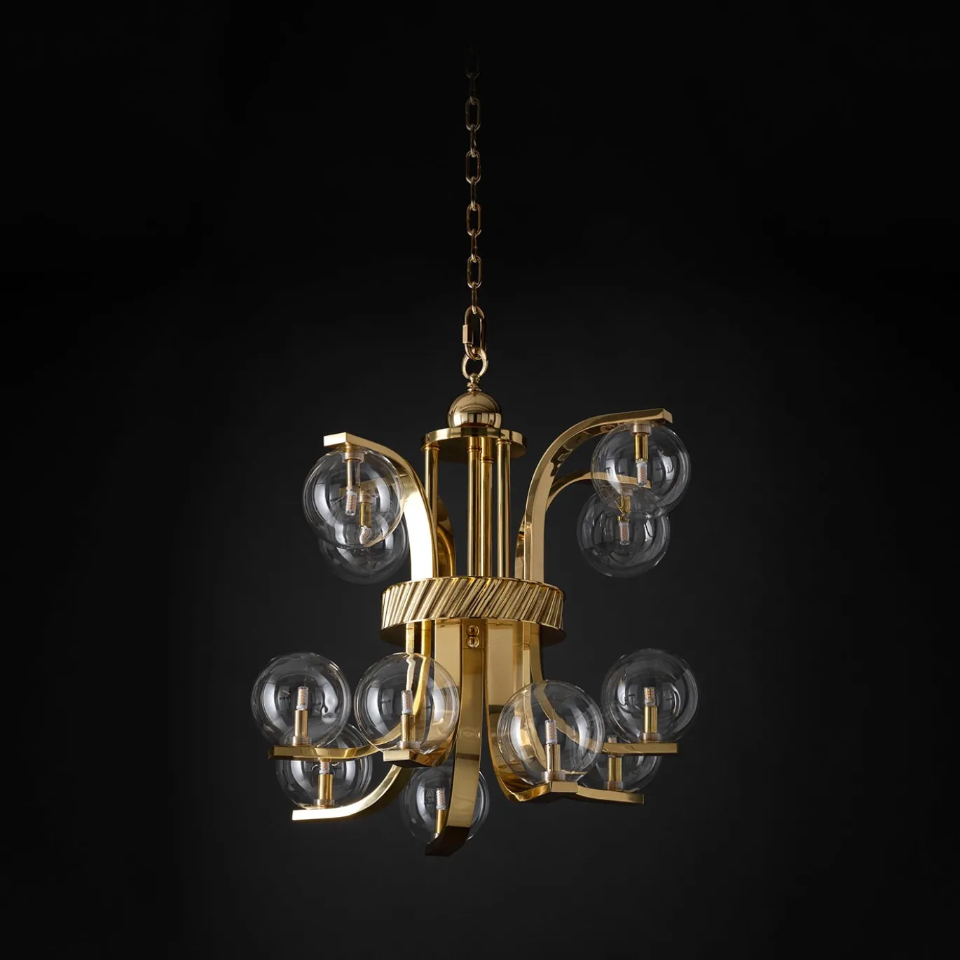Lampadario Piccolo Bubble in Vetro Trasparente e Ottone di Studio Bojola