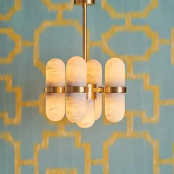 Lampadario Pills in ottone satinato e alabastro