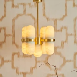 Lampadario Pills in ottone satinato e alabastro