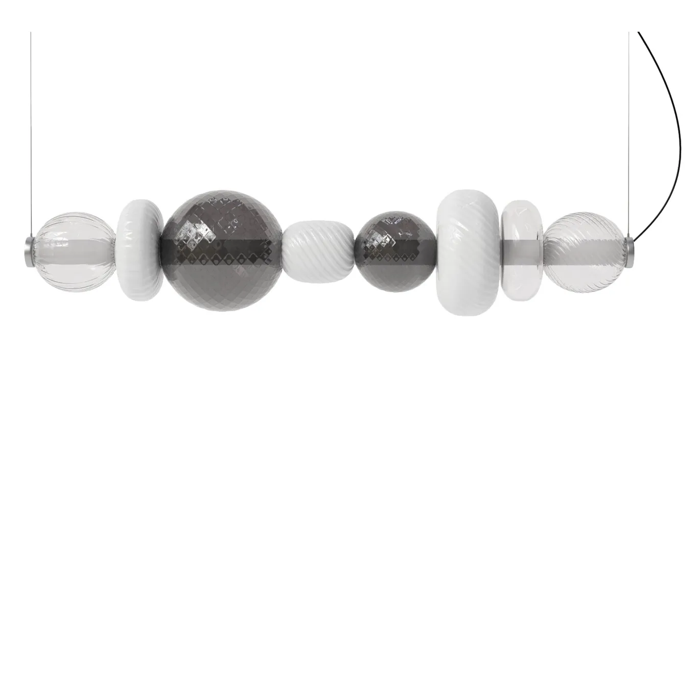Lampadario Playground 9 orizzontale in vetro bianco e grigio