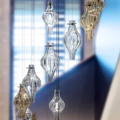 Lampadario Polani a 7 luci in vetro di Murano color fumè e cristallo trasparente