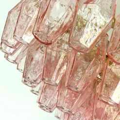 Lampadario Poliedri in vetro rosa