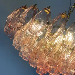 Lampadario Poliedri in vetro rosa