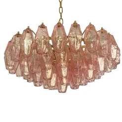 Lampadario Poliedri in vetro rosa