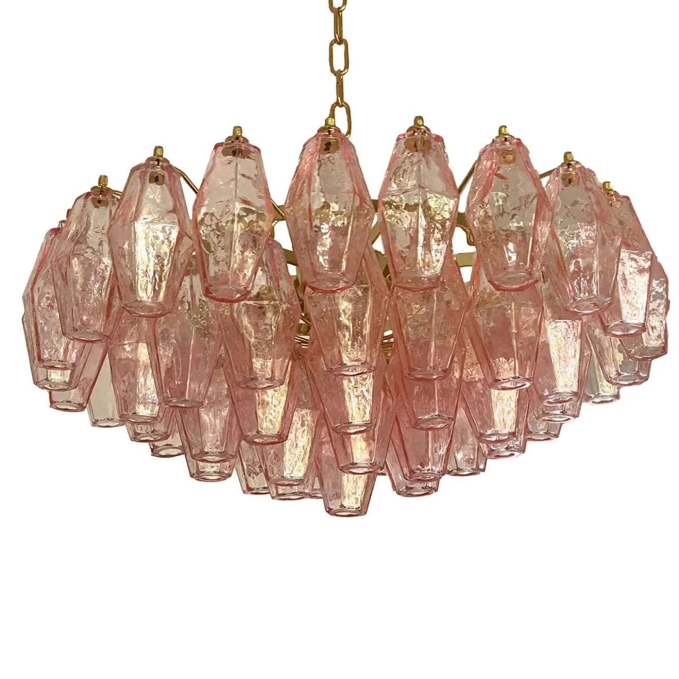 Lampadario Poliedri in vetro rosa