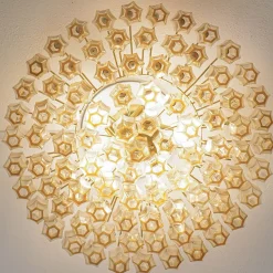 Lampadario Prismatico 91 Elementi in Vetro Compatto Ambra