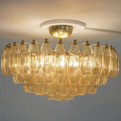 Lampadario Prismatico 91 Elementi in Vetro Compatto Ambra