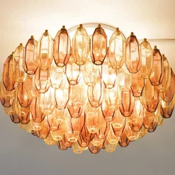 Lampadario Prismatico 91 Elementi in Vetro Compatto Ambra e Ametista