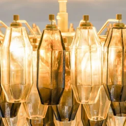 Lampadario Prismatico 91 Elementi in Vetro Compatto Ambra e Taupe