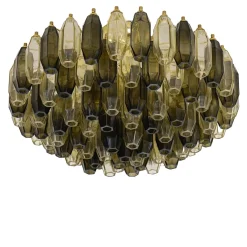 Lampadario Prismatico 91 Elementi in Vetro Compatto Ambra e Taupe