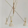 Lampadario regolabile a 3 bracci in ottone e avorio Contrappeso