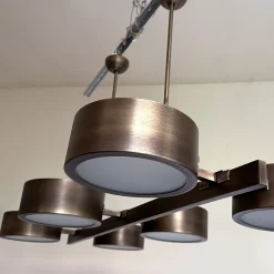 Lampadario rettangolare in bronzo brunito a sei luci