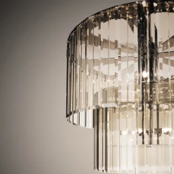 Lampadario Roma cromo con vetro bronzo