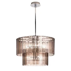 Lampadario Roma cromo con vetro bronzo