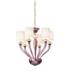 Lampadario Rosa a 6 Luci in Vetro Soffiato Ametista