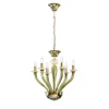 Lampadario Rosa a 6 Luci in Vetro Soffiato Verde Oliva