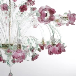 Lampadario Roseto in Vetro Rosa