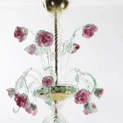 Lampadario Roseto in Vetro Rosa