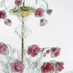 Lampadario Roseto in Vetro Rosa
