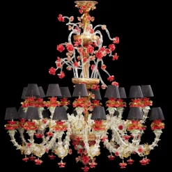 Lampadario rosso e oro in stile Rezzonico